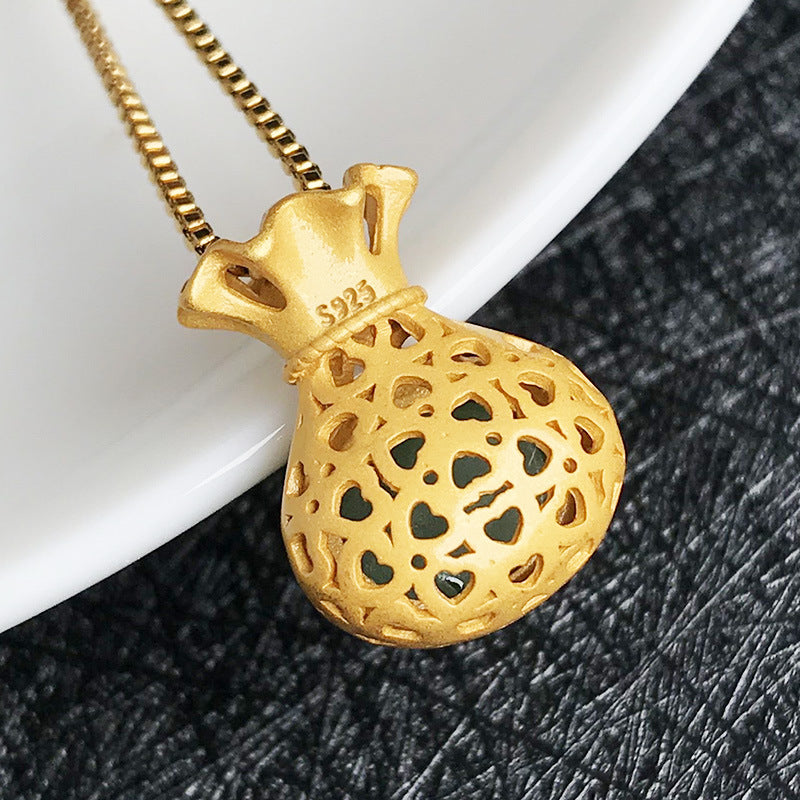 Gold Art Gold-plated Jade Money Bag Pendant Necklace - Perfect for Everyday Wear, Celebrations and Gifts