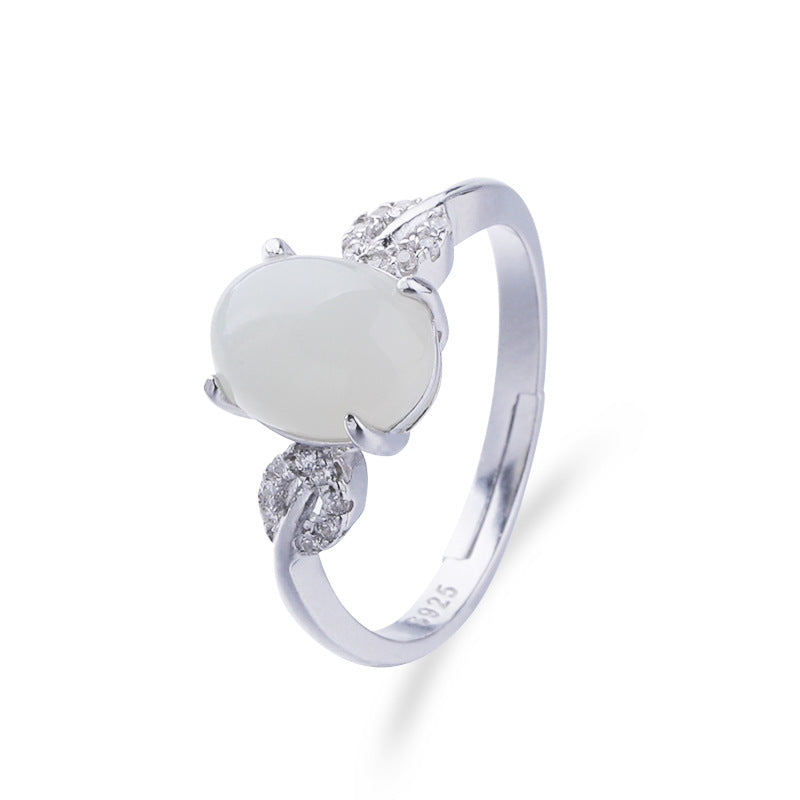 Gold Art With identification certificate｜925 sterling silver and Hetian jade open ring Smart diamond design｜Suitable for daily life / gift giving / commuting Natural jade + silver support to preserve color Elegant and high-end feeling