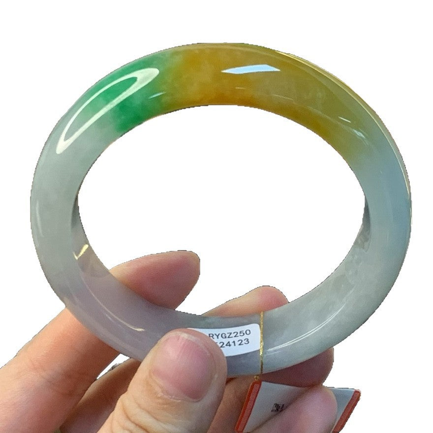 Gold Art With identification certificate | Burmese tri-color jadeite bracelet  Natural jade gradient three colors | Suitable for daily use / banquets / gifts. Wear "Spring Mountain Autumn Sun" on your wrist