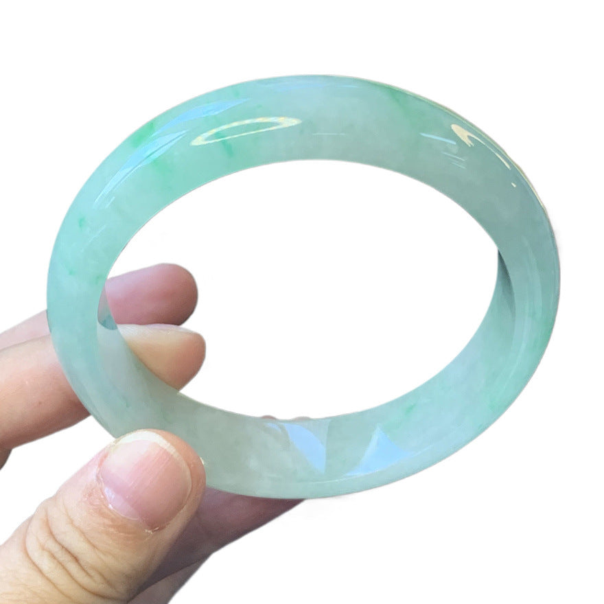 Gold Art With identification certificate | Burmese jade ice smooth floating green bracelet  Natural jade fresh green charm | Daily / banquet / gift all-round adaptation to wear "Spring Mountain New Green" on your wrist