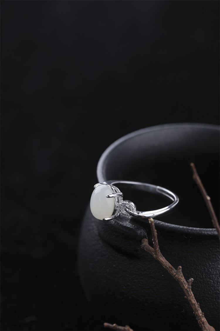Gold Art With identification certificate｜925 sterling silver and Hetian jade open ring Smart diamond design｜Suitable for daily life / gift giving / commuting Natural jade + silver support to preserve color Elegant and high-end feeling