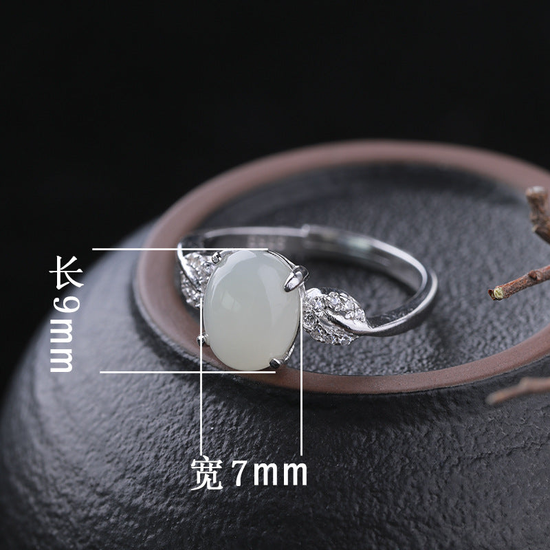 Gold Art With identification certificate｜925 sterling silver and Hetian jade open ring Smart diamond design｜Suitable for daily life / gift giving / commuting Natural jade + silver support to preserve color Elegant and high-end feeling
