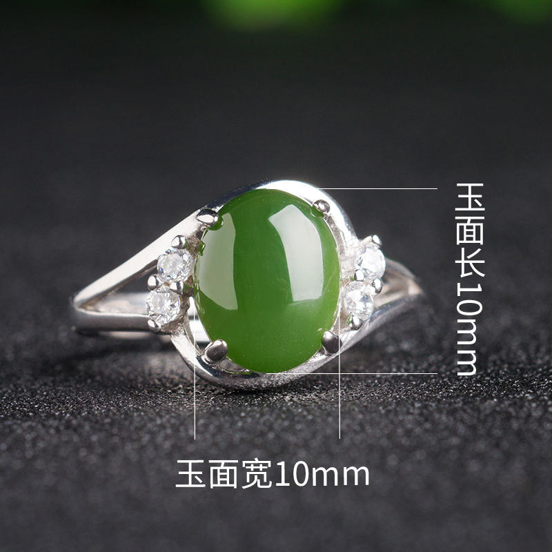 Gold Art With identification certificate｜925 sterling silver inlaid with Hetian Jasper ring Diamond decorated twist arm design full of sense｜Daily / Banquet / All-round adaptation Natural jade