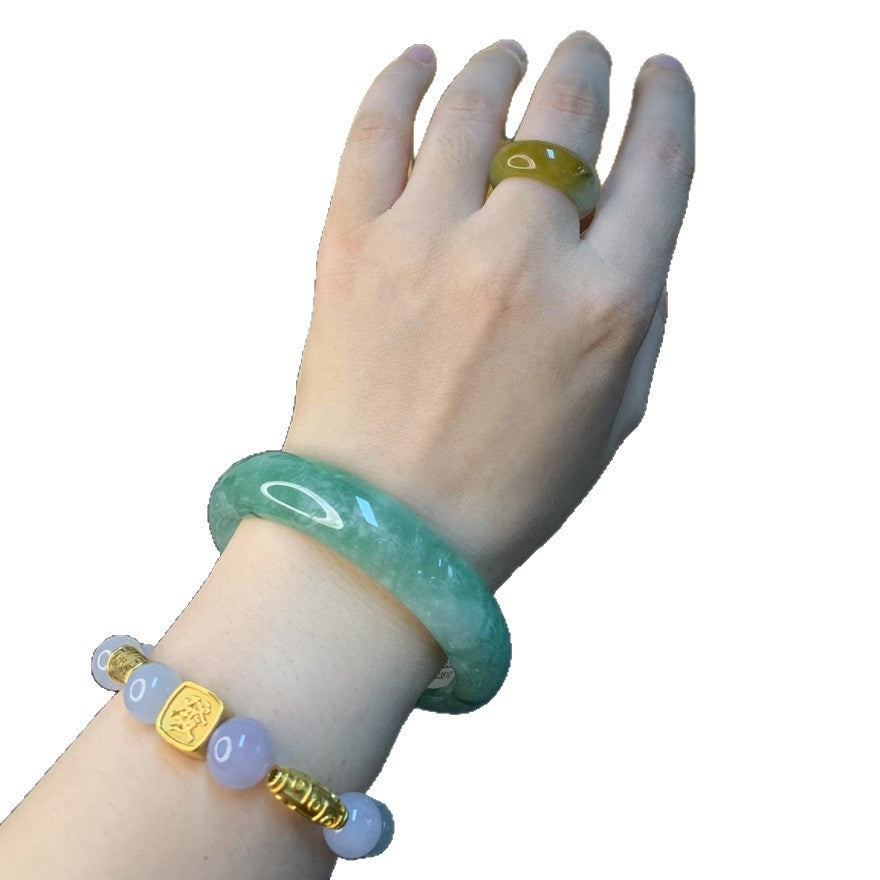 Gold Art With identification certificate | Burmese jade ice smooth floating flower bracelet  Natural jade fresh green charm | Daily / banquet / gift all-round adaptation to wear "brook green color" on your wrist