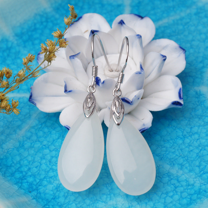 Gold Art Exquisite certified sterling silver and Hetian jade teardrop earrings - perfect for everyday wear and gift giving