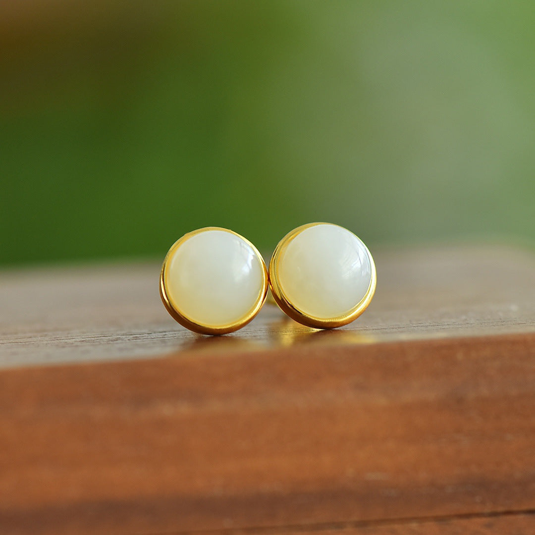 Gold Art Dainty Gold-Plated Hetian Jade Earrings – Certified Design for Daily Style & Gift Giving
