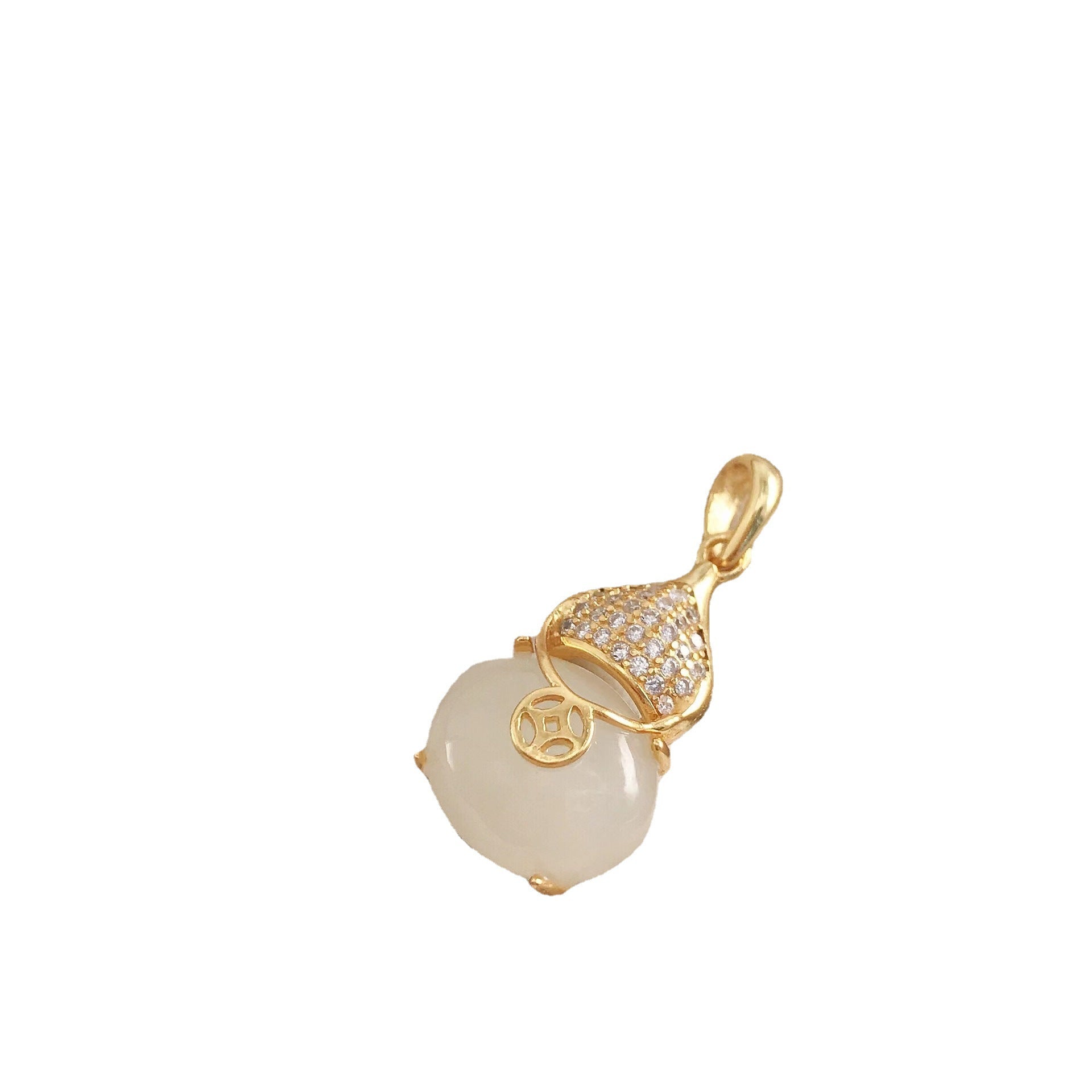 Gold Art Hetian Jade Gourd Necklace with Gold Plating & Cubic Zirconia – Perfect for Daily Wear, Events & Gifting