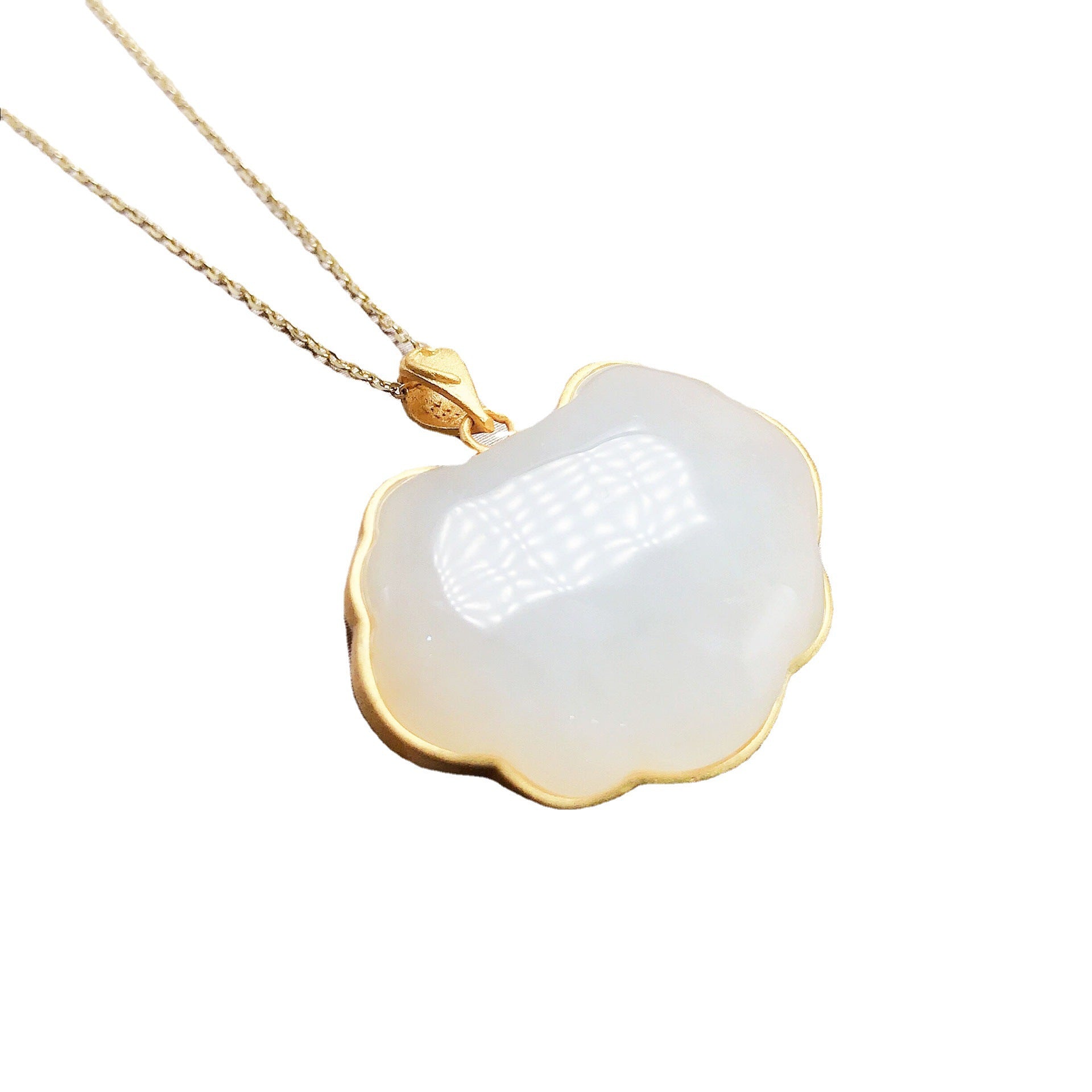 Gold Art Exquisite gold-plated Hetian jade longevity lock necklace - suitable for daily wear and gift giving
