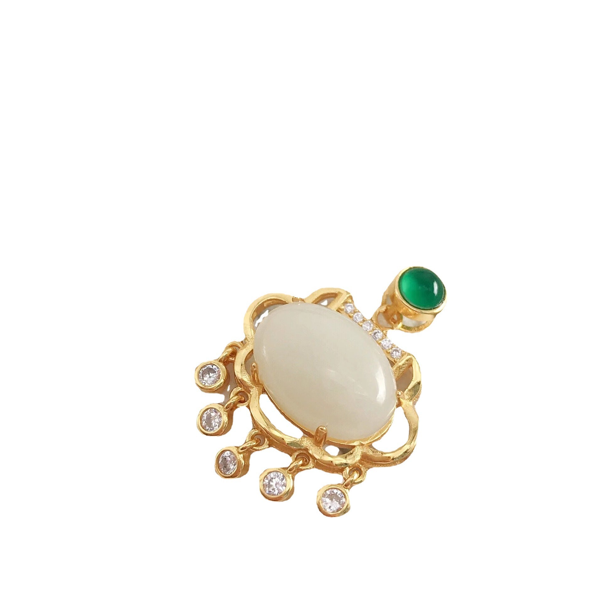 Gold Art Gold-Plated Hetian Jade Longevity Lock Pendant Necklace – Green Chalcedony & CZ Embellishments for Everyday, Celebrations & Gifting