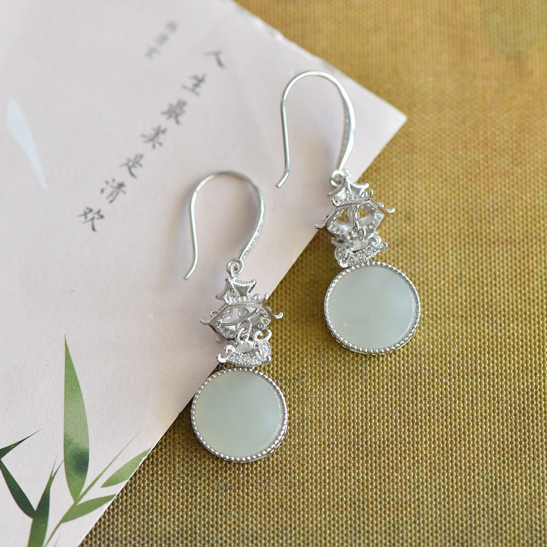Gold Art Gold Plated Pagoda Pattern Hetian Jade Earrings - Certified for Daily Wear and Gift Giving