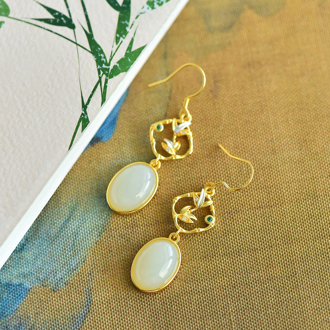 Gold Art Certified Natural Hetian Jade Teardrop Earrings 925 Silver with Red Agate and Filigree Design | Perfect for Daily Wear, Gift Giving and Special Occasions