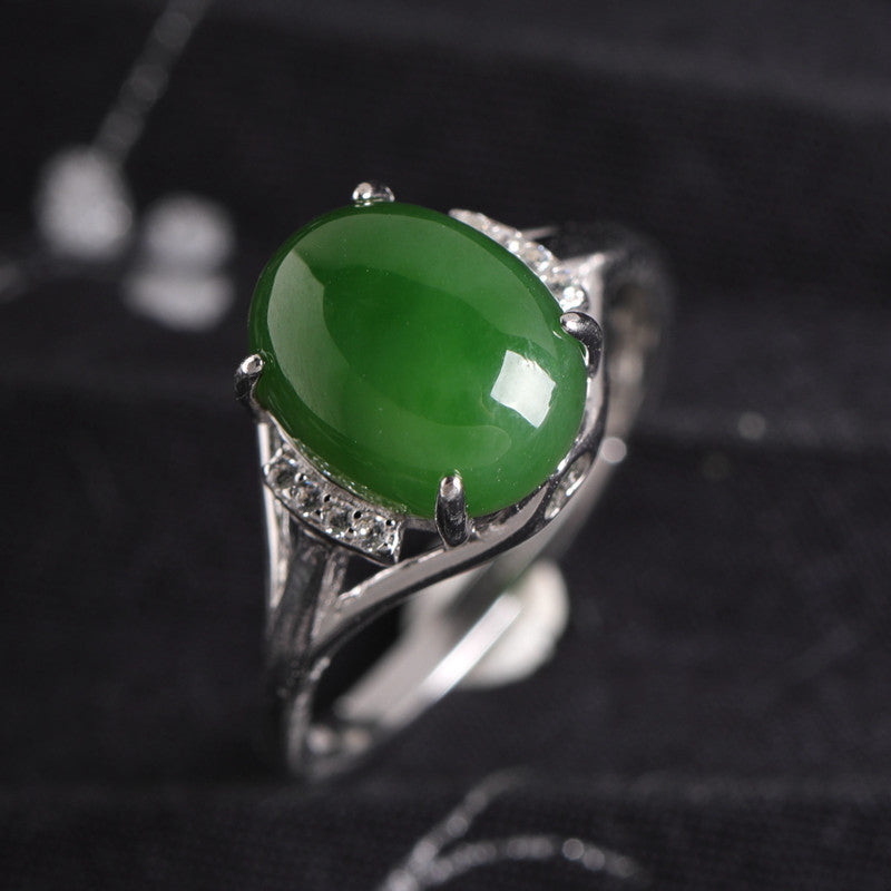 Gold Art  With certificate of appraisal | 925 sterling silver inlaid with Hetian jade jasper ring Oval egg-shaped diamond inlaid hollow design | Suitable for daily life/gifting Natural jade + light luxury texture, wear oriental jade on your fingertips