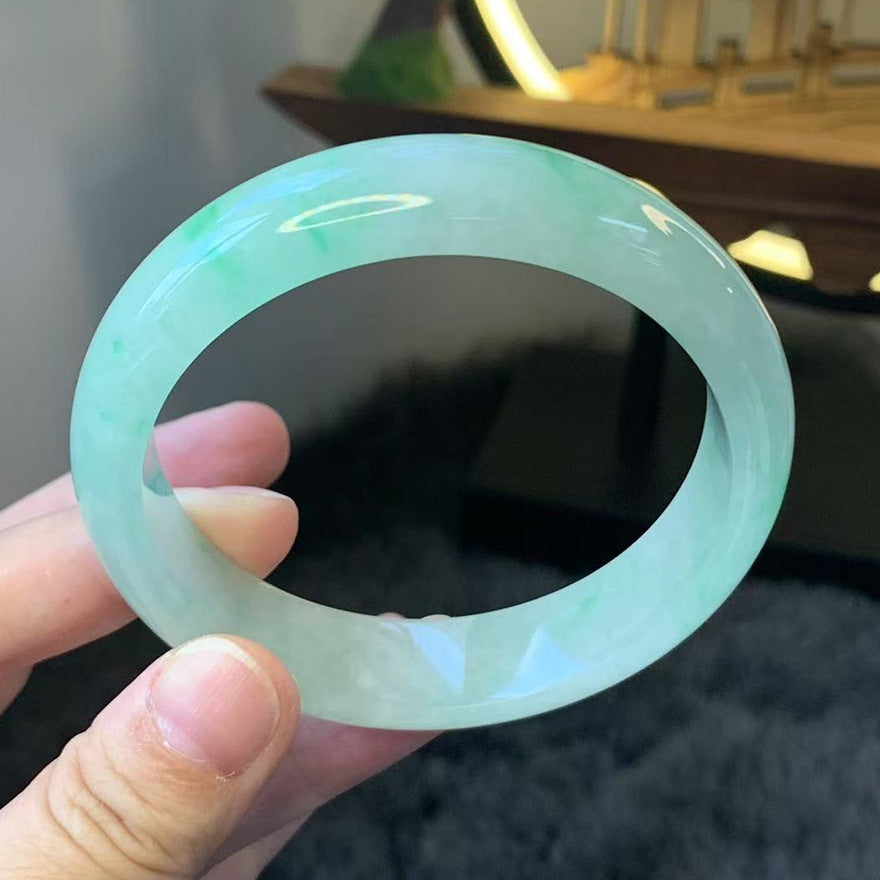Gold Art With identification certificate | Burmese jade ice smooth floating green bracelet  Natural jade fresh green charm | Daily / banquet / gift all-round adaptation to wear "Spring Mountain New Green" on your wrist