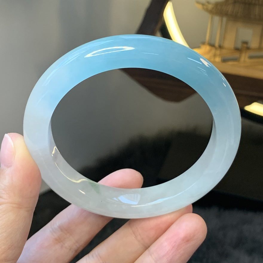 Gold Art With identification certificate | Burmese ice blue jade bracelet  Natural jade ice texture | Suitable for daily use / banquets / gifts Wear "sky blue" on your wrist