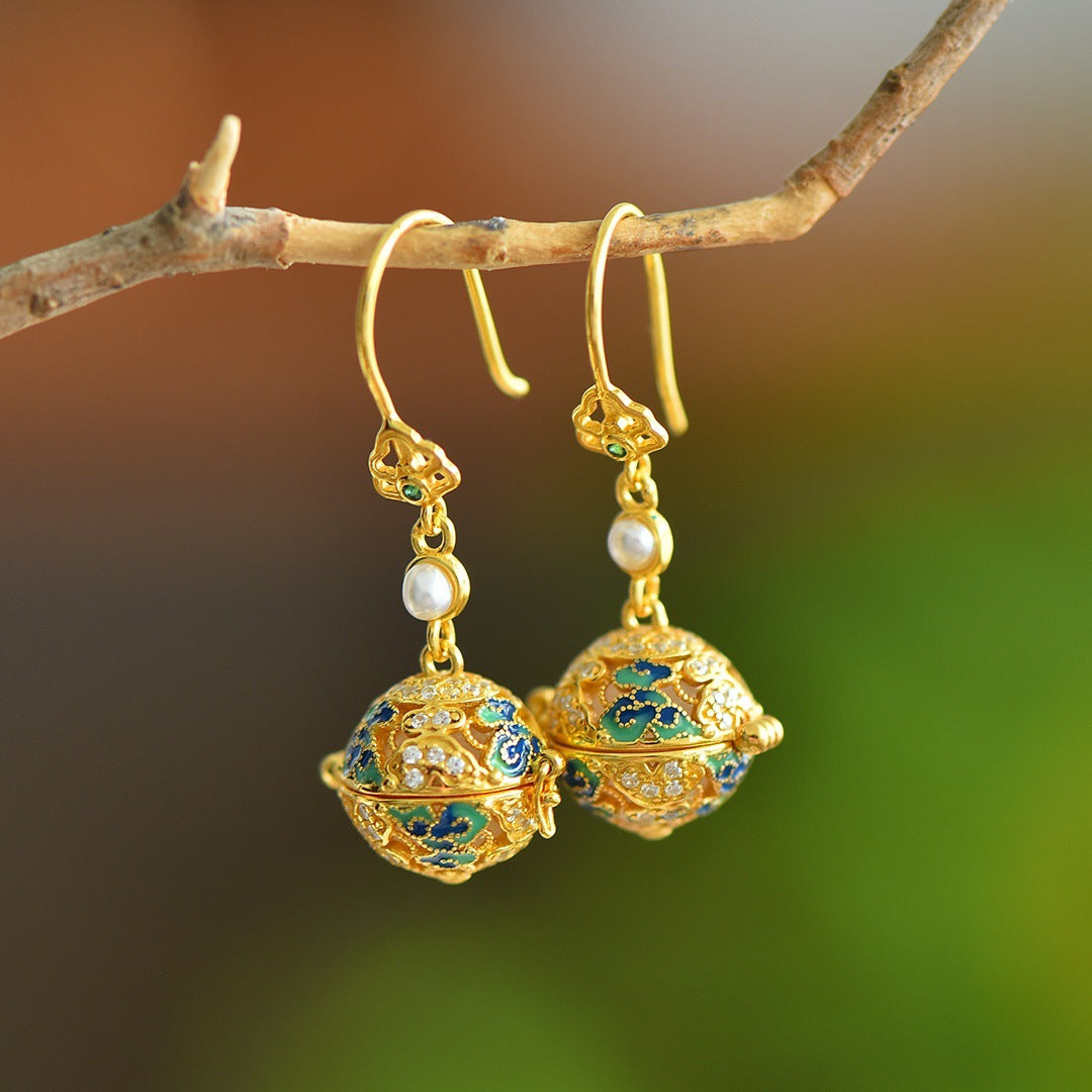 Gold Art Gold Plated Enamel Ball Earrings - Pearl and Cubic Zirconia Decoration, Perfect for Everyday Wear, Special Occasions and Gifts