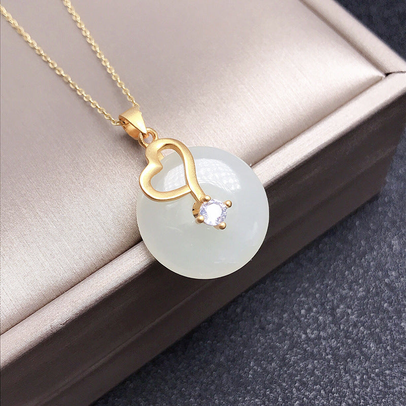 Gold Art Gold-Plated Hetian Jade Pendant Necklace – Heart & CZ Details for Everyday, Celebrations & Gifting