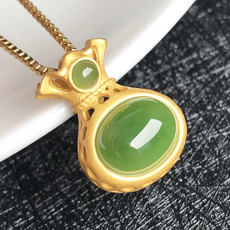 Gold Art Gold-plated Jade Money Bag Pendant Necklace - Perfect for Everyday Wear, Celebrations and Gifts