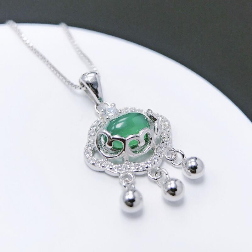 Gold Art  Ice-type green chalcedony Ruyi lock silver diamond tassel pendant | Daily agility and peace as a gift