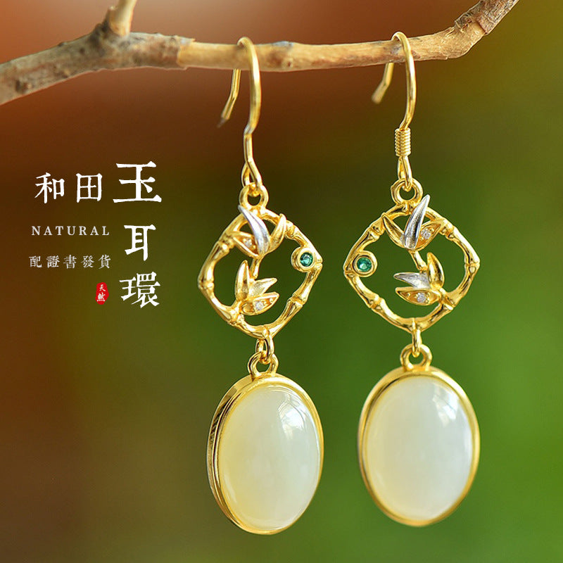 Gold Art Certified Natural Hetian Jade Teardrop Earrings 925 Silver with Red Agate and Filigree Design | Perfect for Daily Wear, Gift Giving and Special Occasions