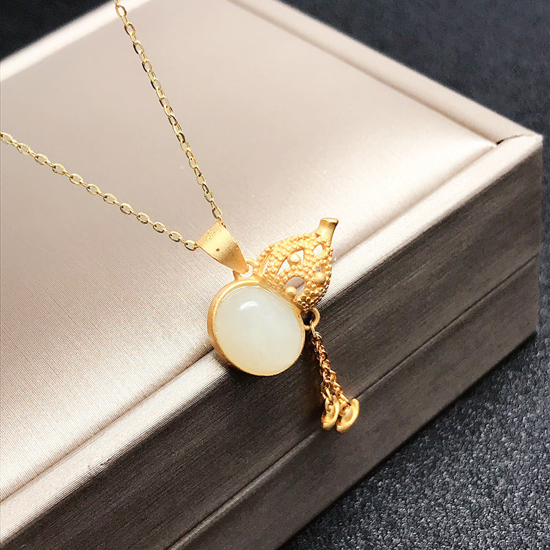 Gold Art Gold Plated Hetian Jade Gourd Pendant Necklace - Elegant Everyday Wear, Perfect Gift